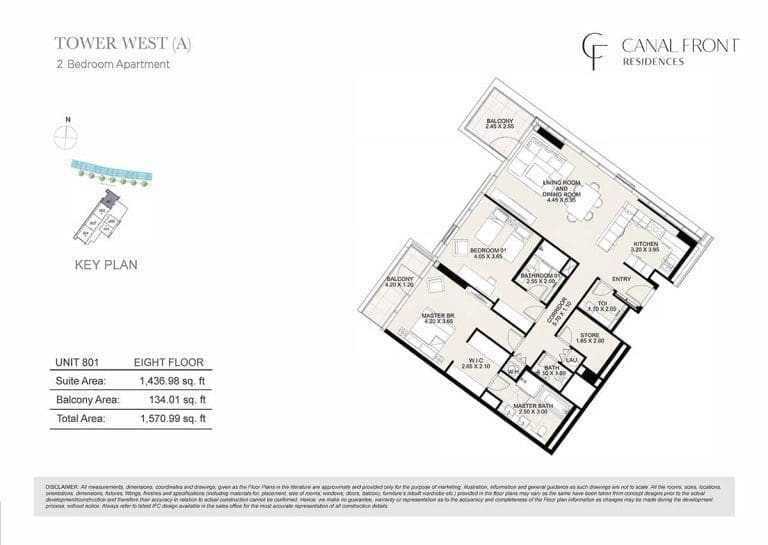 Canal Front Residences 2 Bedroom Apartment Tower West – A Floor Plans 9