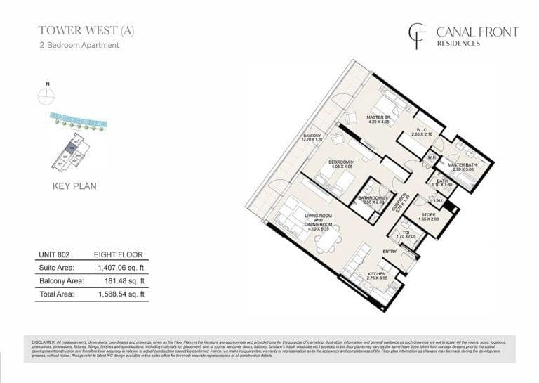 Canal Front Residences 2 Bedroom Apartment Tower West – A Floor Plans 10