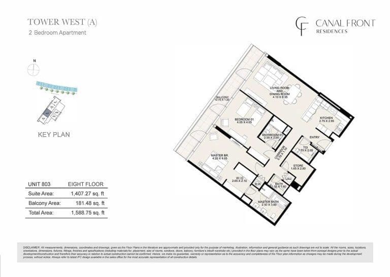Canal Front Residences 2 Bedroom Apartment Tower West – A Floor Plans 11