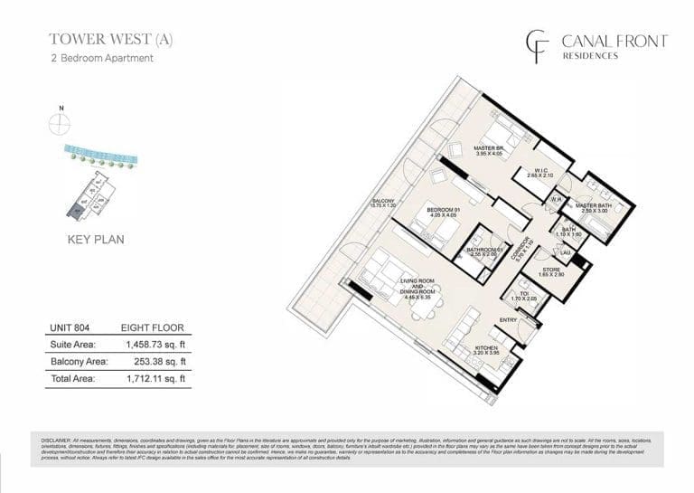 Canal Front Residences 2 Bedroom Apartment Tower West – A Floor Plans 12