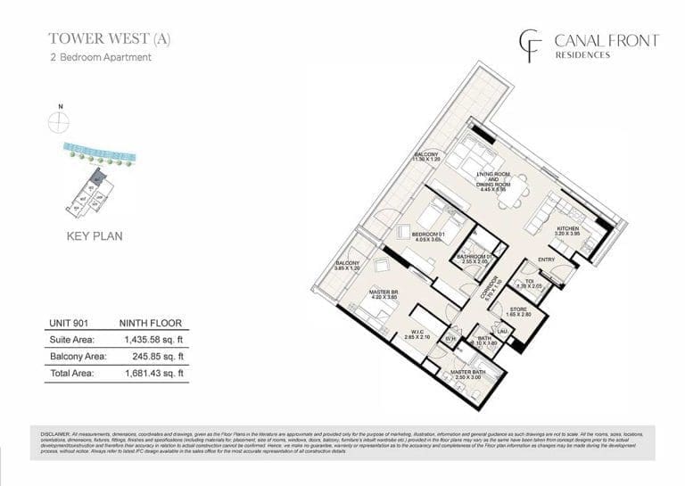 Canal Front Residences 2 Bedroom Apartment Tower West – A Floor Plans 13