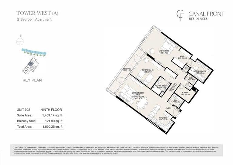 Canal Front Residences 2 Bedroom Apartment Tower West – A Floor Plans 14