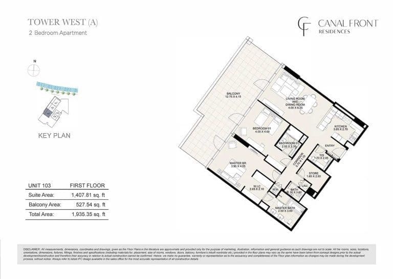 Canal Front Residences 2 Bedroom Apartment Tower West – A Floor Plans 3