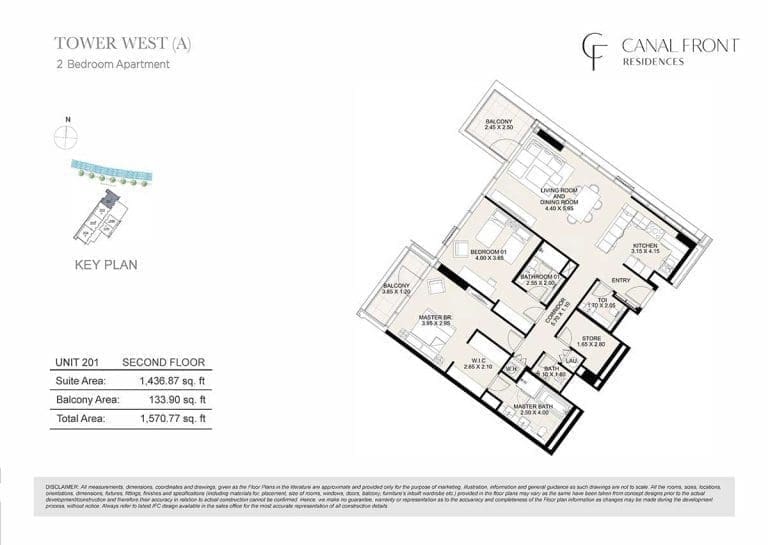 Canal Front Residences 2 Bedroom Apartment Tower West – A Floor Plans 4
