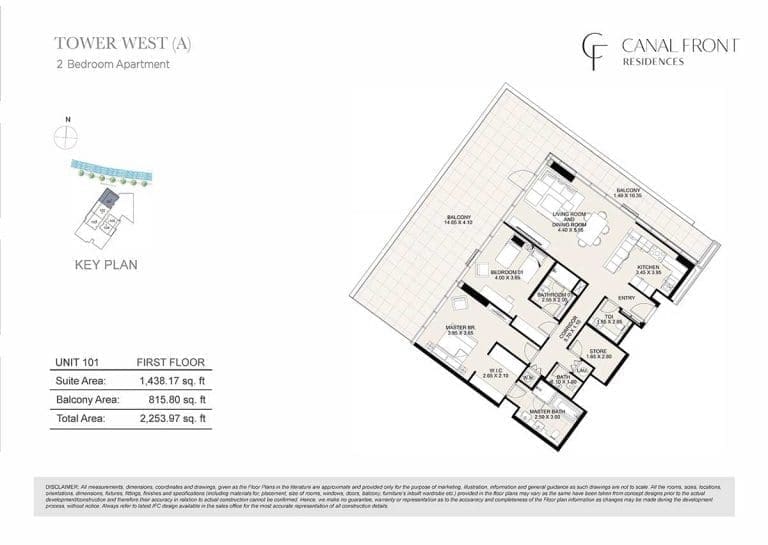Canal Front Residences 2 Bedroom Apartment Tower West – A Floor Plans 1