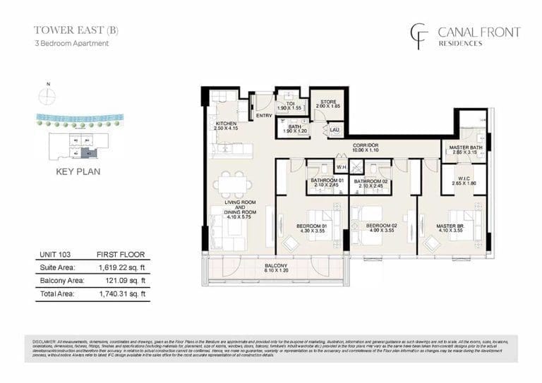 Canal Front Residences 3 Bedroom Apartment Tower East – B Floor Plans 1