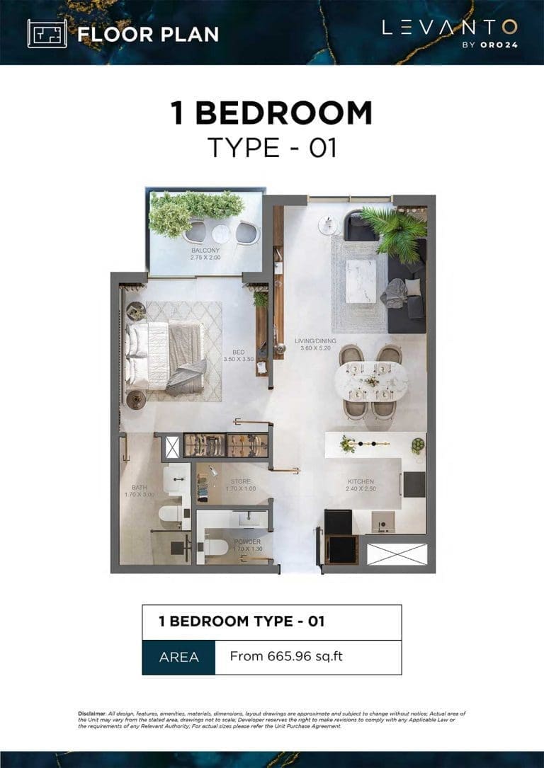Levanto 1 Bedroom Type 01 Floor Plans
