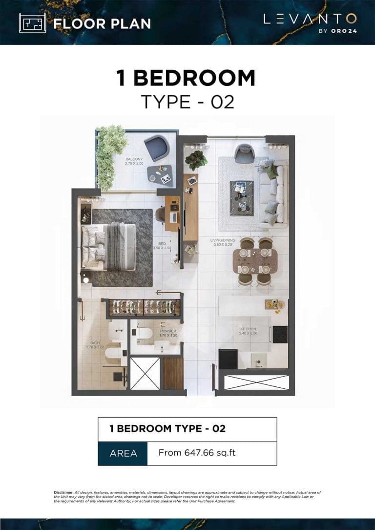 Levanto 1 Bedroom Type 02 Floor Plans