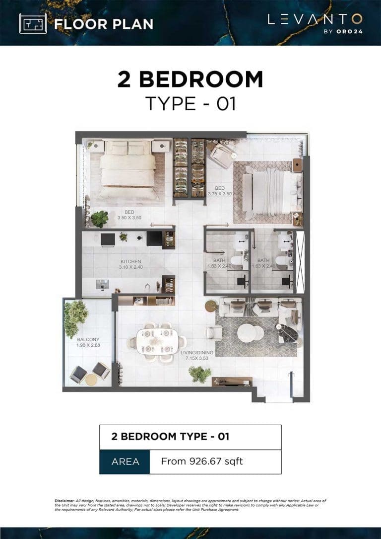 Levanto 2 Bedroom Type 01 Floor Plans