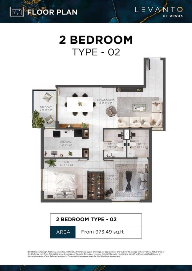 Levanto 2 Bedroom Type 02 Floor Plans