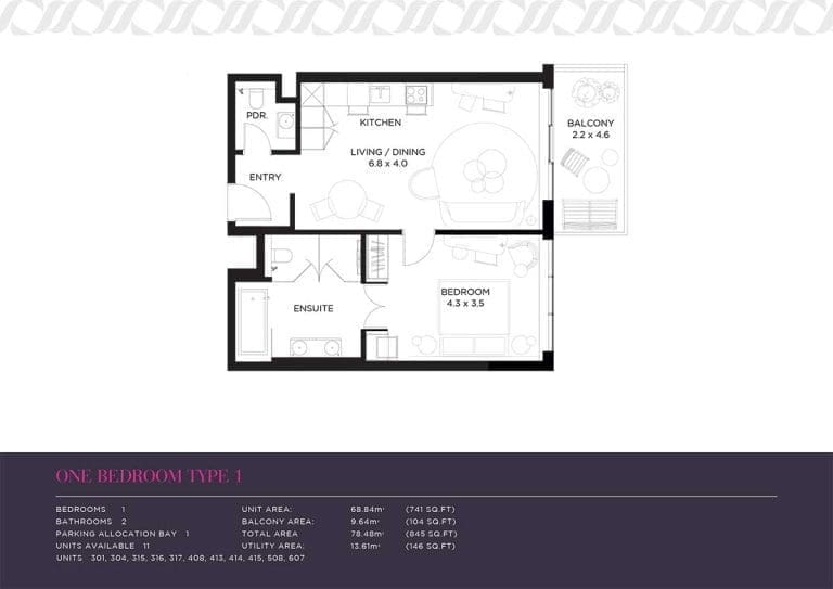 Mansio 1 Bedroom Apartment Type 1 Floor Plans