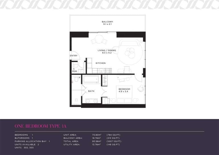 Mansio 1 Bedroom Apartment Type 1A Floor Plans