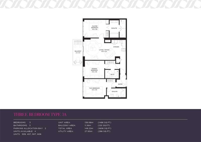 Mansio 3 Bedroom Apartment Type 3A Floor Plans