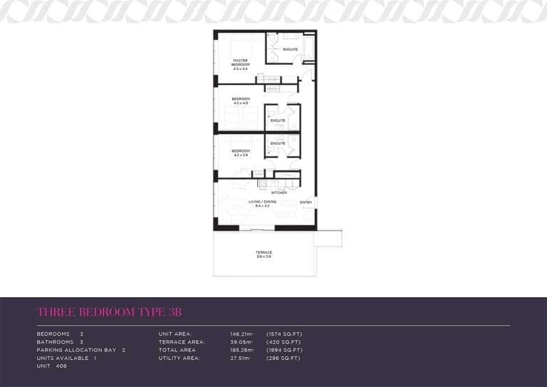 Mansio 3 Bedroom Apartment Type 3B Floor Plans