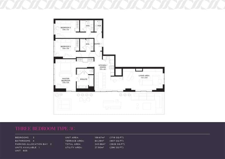 Mansio 3 Bedroom Apartment Type 3C Floor Plans