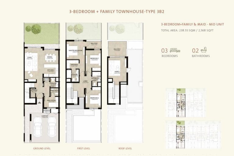 Mudon Al Ranim 3 Bedroom Townhouse Type 3B2 Floor Plans