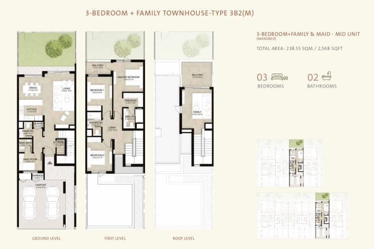 Mudon Al Ranim 3 Bedroom Townhouse Type 3B2(M) Floor Plans