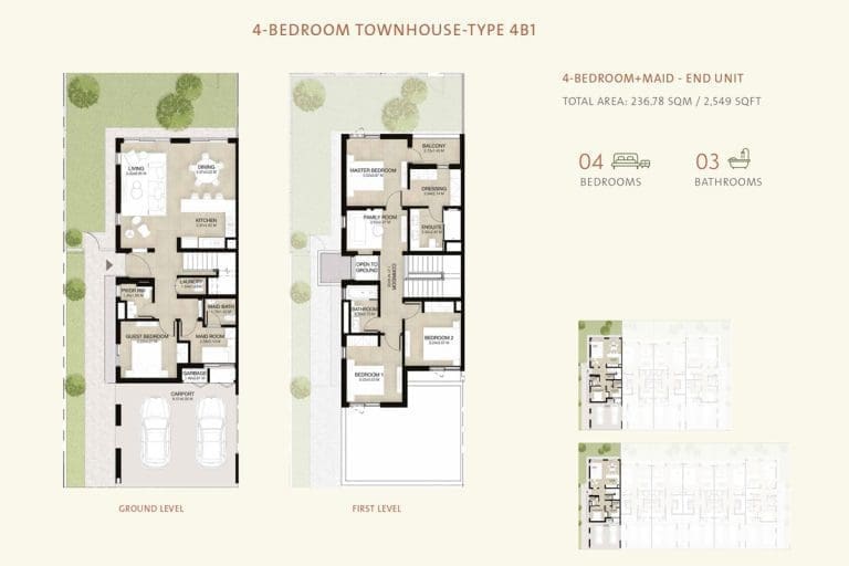 Mudon Al Ranim 4 Bedroom Townhouse Type 4B1 Floor Plans