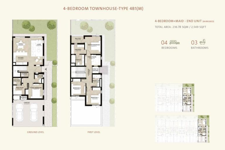 Mudon Al Ranim 4 Bedroom Townhouse Type 4B1(M) Floor Plans