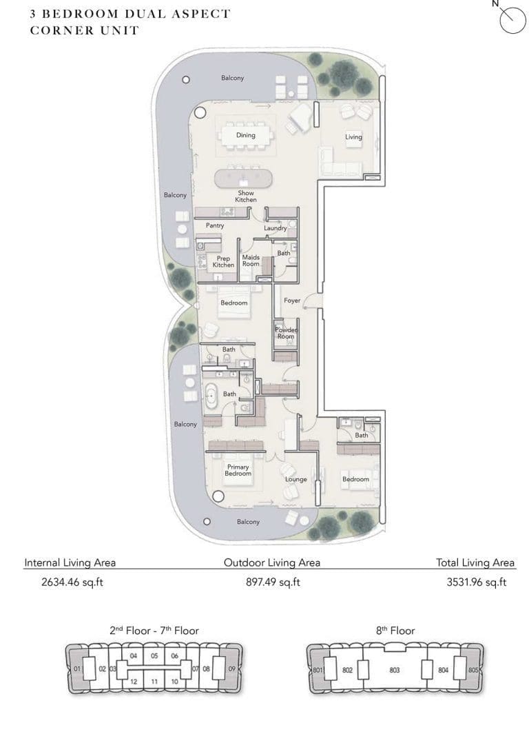 Ocean House 3 Bedroom Dual Aspect Corner Unit Apartment Floor Plans