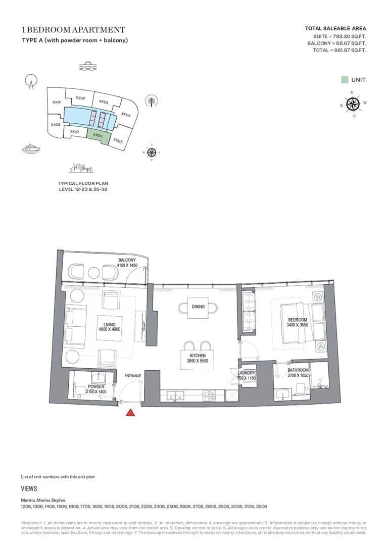 SeaHaven 1 Bedroom Apartment Type A Floor Plans