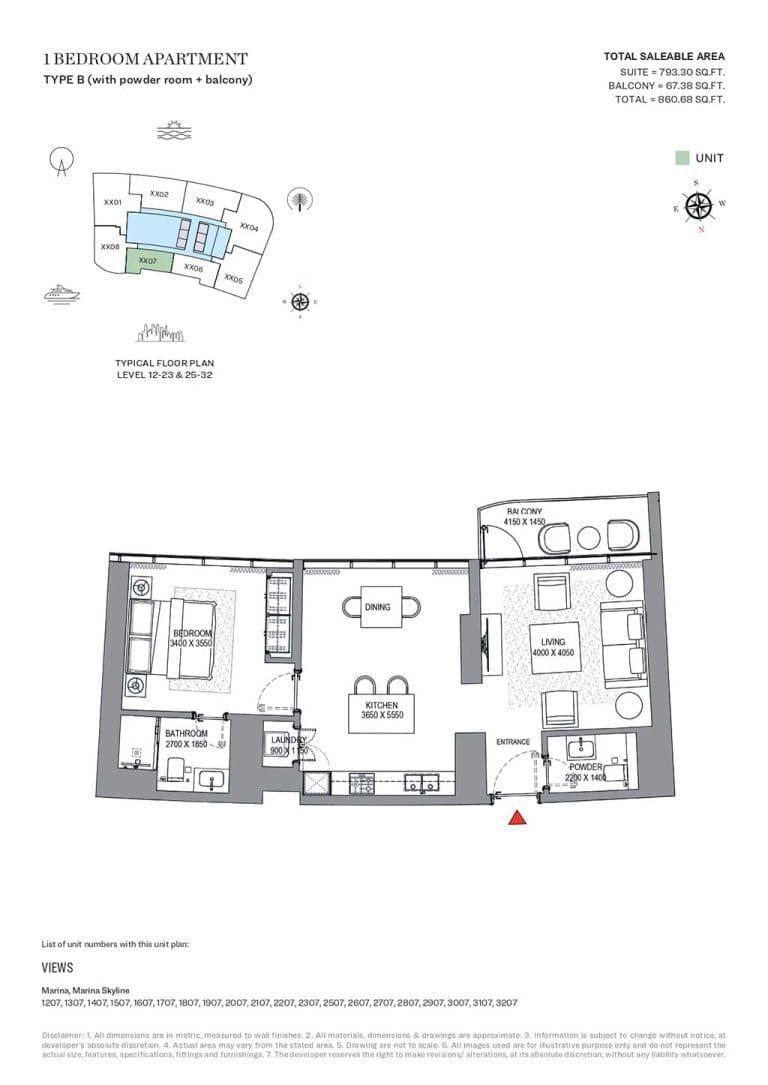 SeaHaven 1 Bedroom Apartment Type B Floor Plans