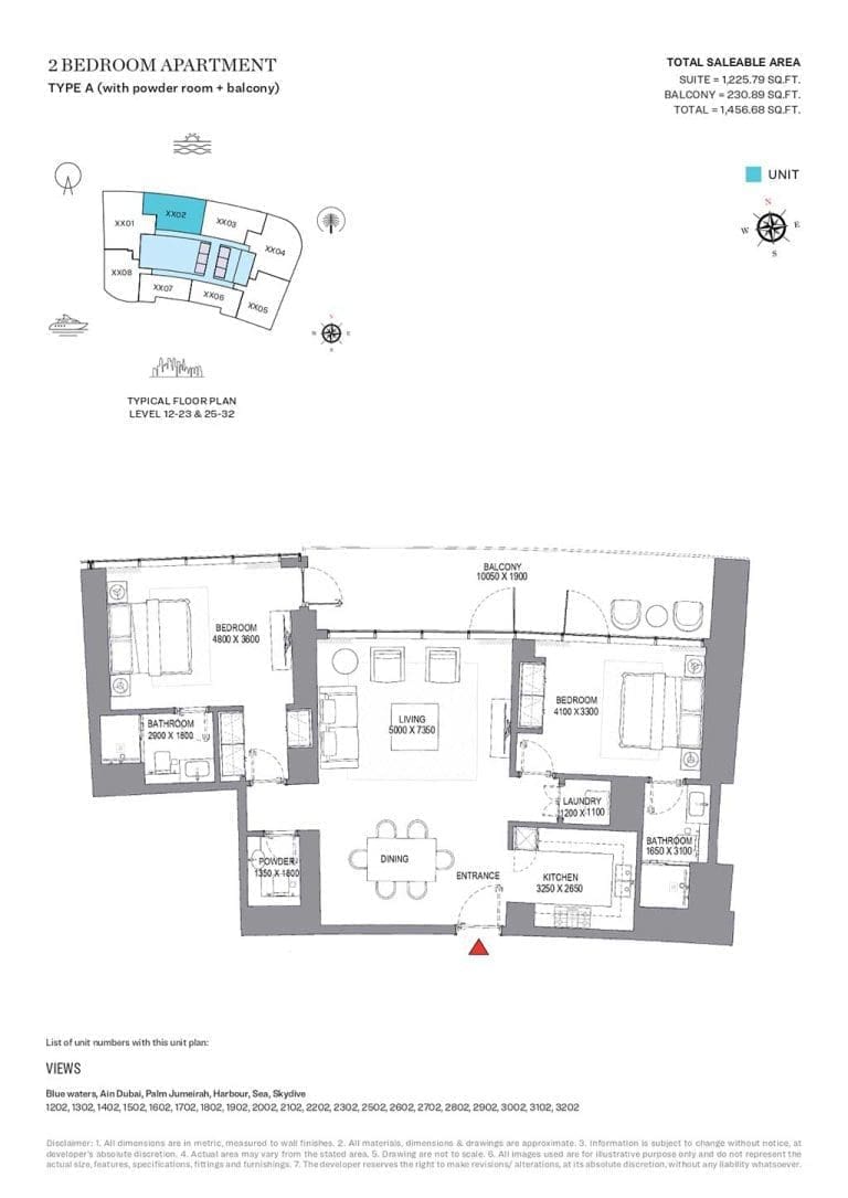 SeaHaven 2 Bedroom Apartment Type A Floor Plans