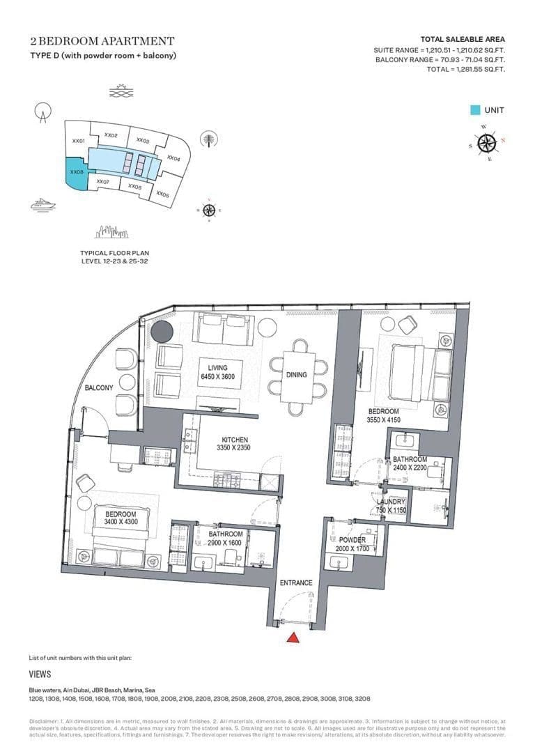 SeaHaven 2 Bedroom Apartment Type D Floor Plans