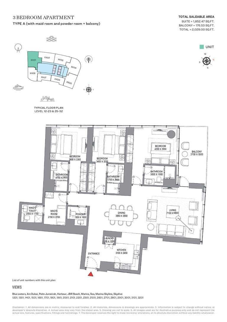 SeaHaven 3 Bedroom Apartment Type A Floor Plans