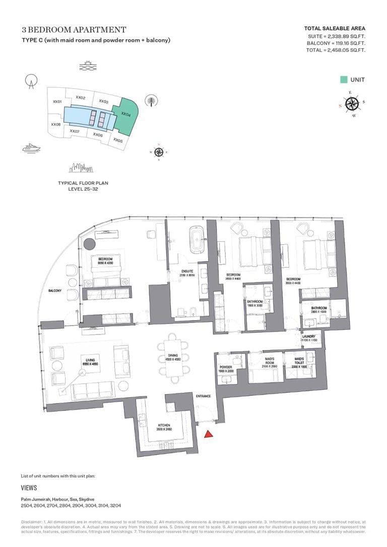 SeaHaven 3 Bedroom Apartment Type C Floor Plans