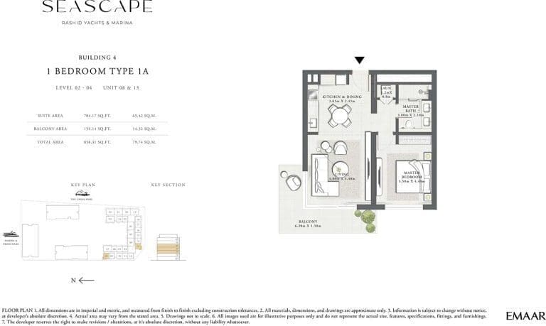 Seascape Building 4 – 1 Bedroom Apartment Type 1A Floor Plans 2