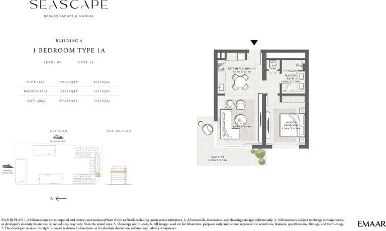 Seascape Building 4 – 1 Bedroom Apartment Type 1A Floor Plans 3