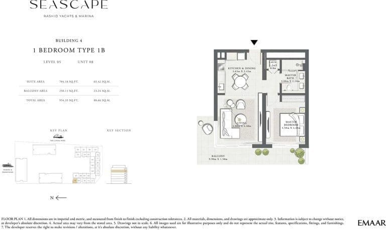 Seascape Building 4 – 1 Bedroom Apartment Type 1B Floor Plans 1