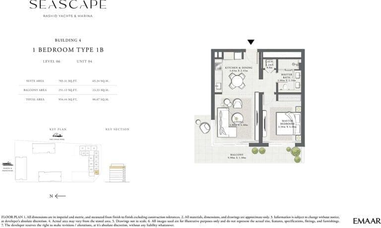 Seascape Building 4 – 1 Bedroom Apartment Type 1B Floor Plans 2