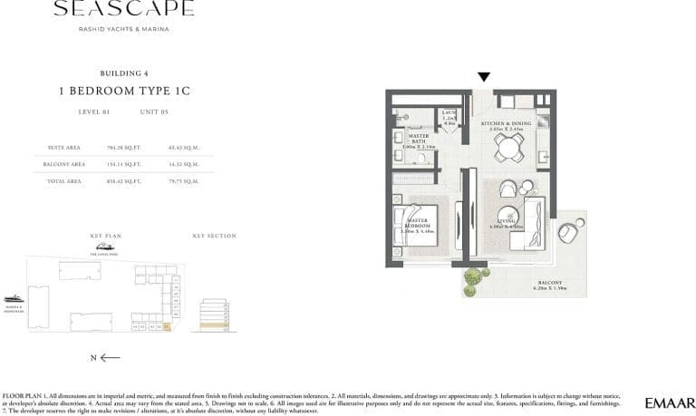 Seascape Building 4 – 1 Bedroom Apartment Type 1C Floor Plans 1