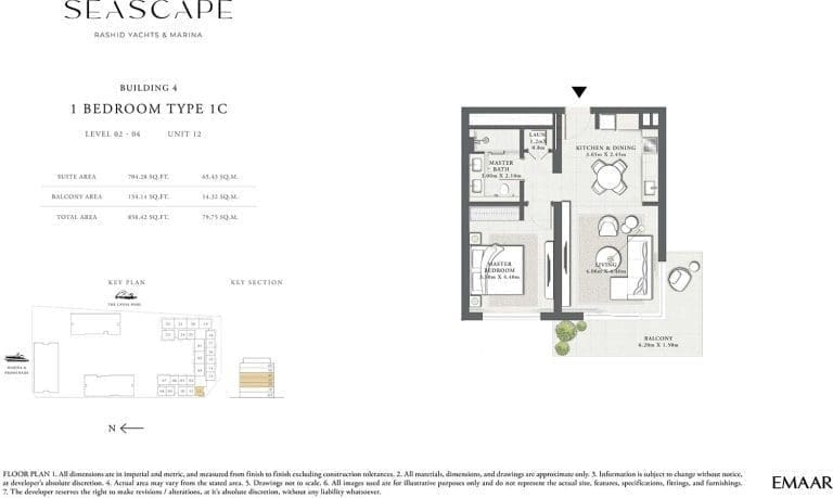 Seascape Building 4 – 1 Bedroom Apartment Type 1C Floor Plans 2