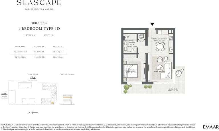 Seascape Building 4 – 1 Bedroom Apartment Type 1D Floor Plans