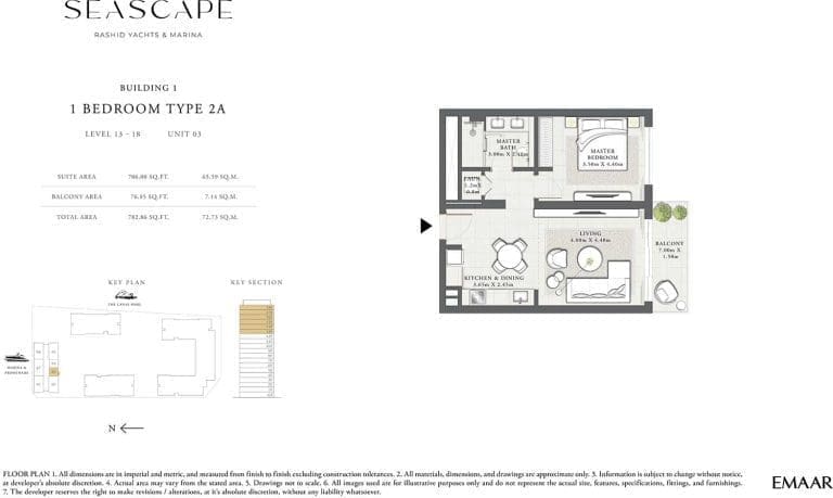 Seascape Building 1-1 Bedroom Apartment Type 2A Floor Plans
