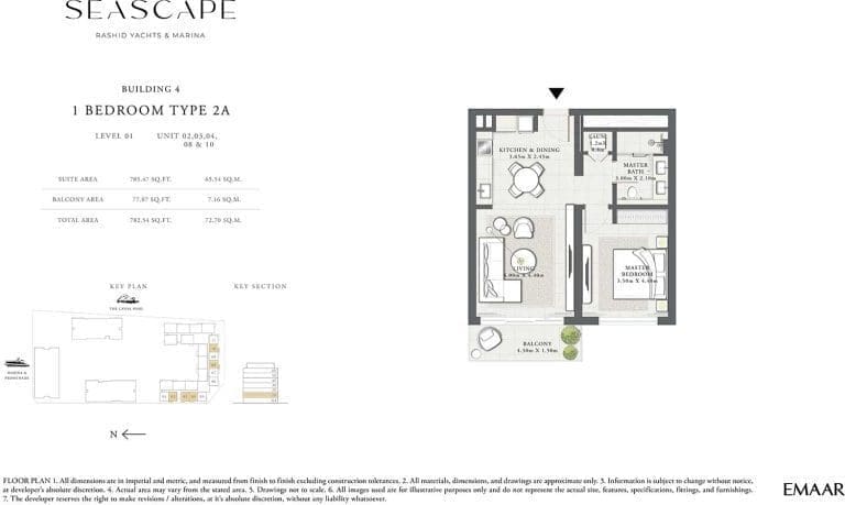 Seascape Building 4 – 1 Bedroom Apartment Type 2A Floor Plans 1