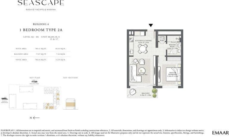 Seascape Building 4 – 1 Bedroom Apartment Type 2A Floor Plans 2