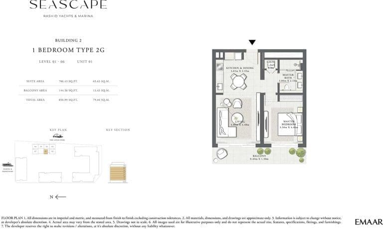 Seascape Building 2 – 1 Bedroom Apartment Type 2G Floor Plans