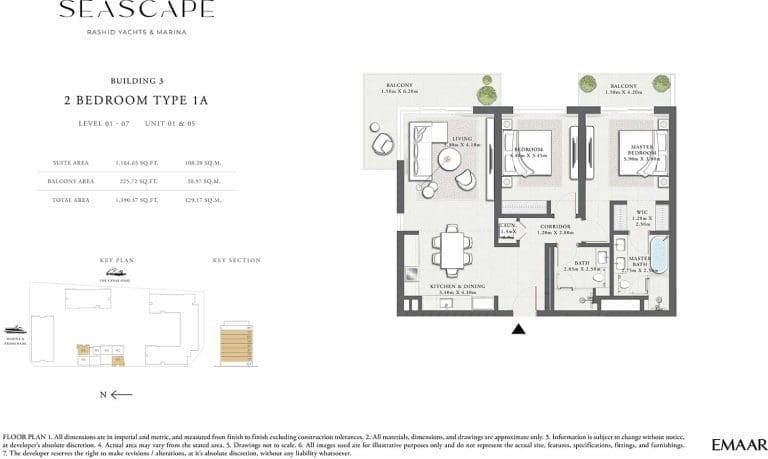 Seascape Building 3 – 2 Bedroom Apartment Type 1A Floor Plans