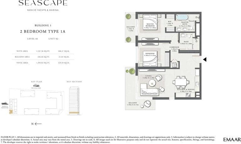 Seascape Building 1 – 2 Bedroom Apartment Type 1A Floor Plans 2