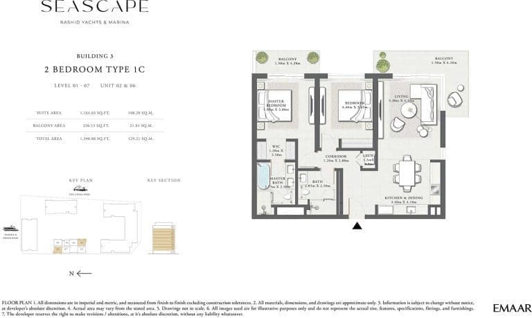 Seascape Building 3 – 2 Bedroom Apartment Type 1C Floor Plans