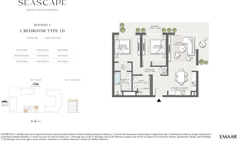 Seascape Building 3 – 2 Bedroom Apartment Type 1D Floor Plans