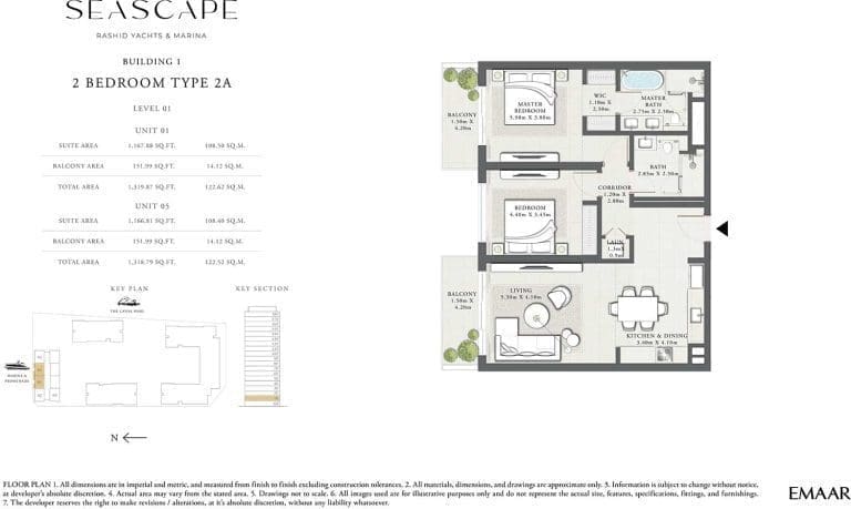 Seascape Building 1 – 2 Bedroom Apartment Type 2A Floor Plans 1