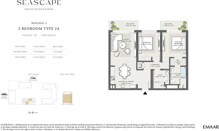 Seascape Building 3 – 2 Bedroom Apartment Type 2A Floor Plans