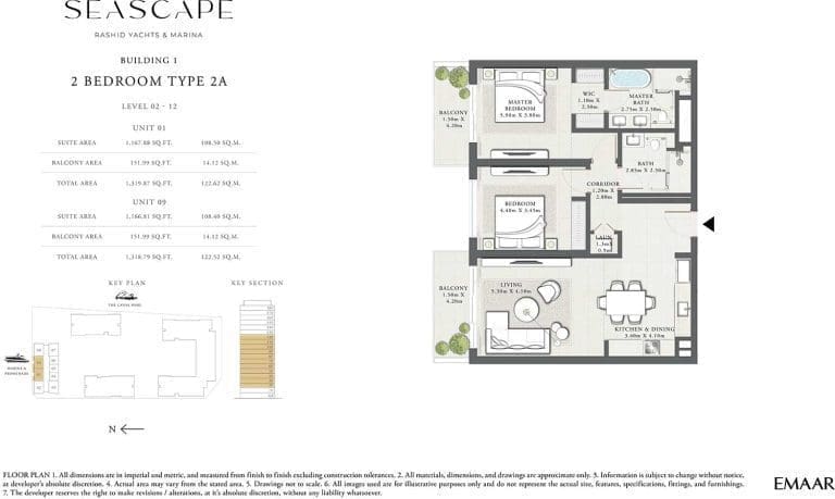 Seascape Building 1 – 2 Bedroom Apartment Type 2A Floor Plans 2