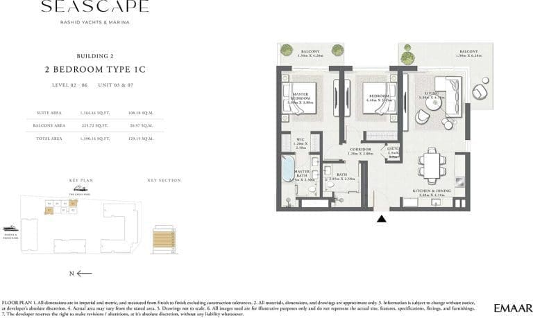 Seascape Building 2 – 2 Bedroom Apartment Type 1C Floor Plans 2