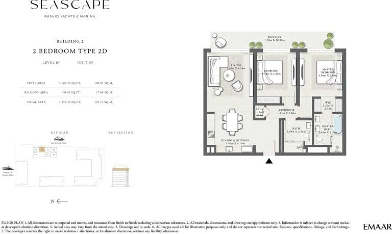 Seascape Building 2 – 2 Bedroom Apartment Type 2D Floor Plans